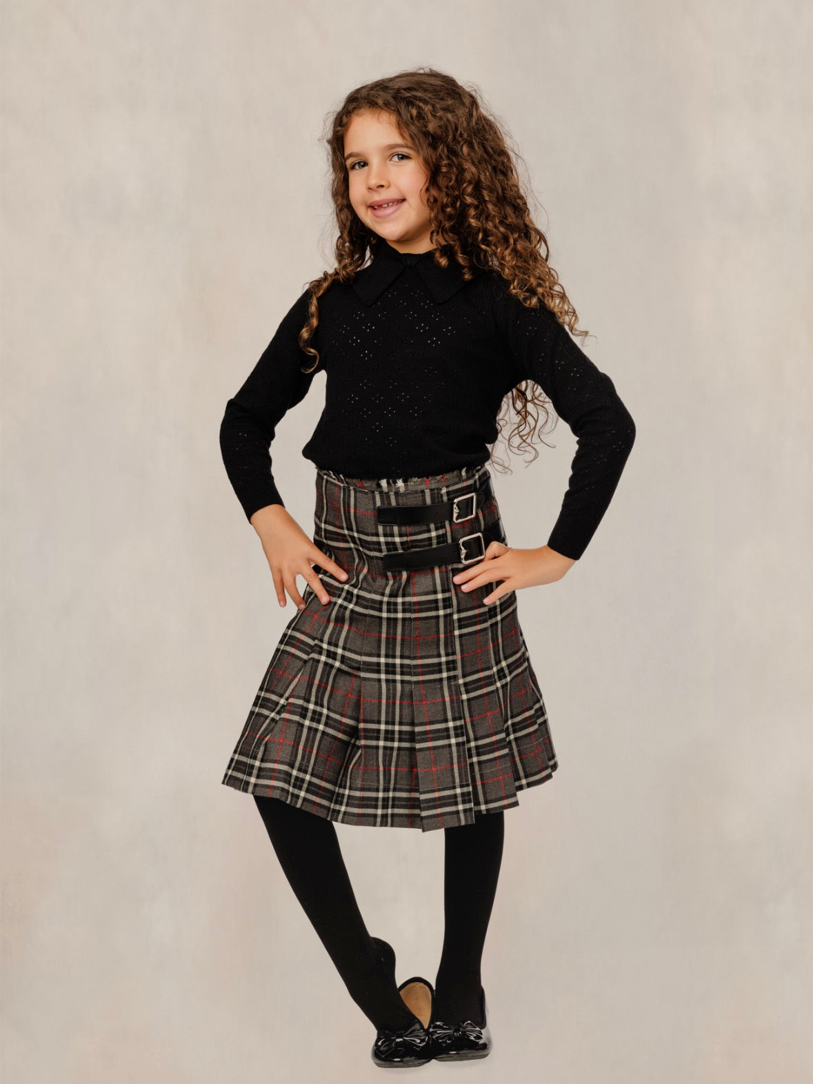 Double Buckle Brown Tartan Skirt GW6108S-A