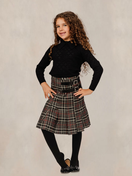 Double Buckle Brown Tartan Skirt GW6108S-A