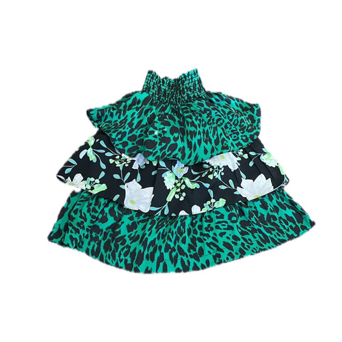 Green and Black Tiered Skirt J242-995