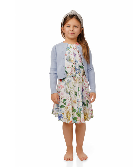 GS6027D Floral Printed Drawstring Dress w/ Cardigan