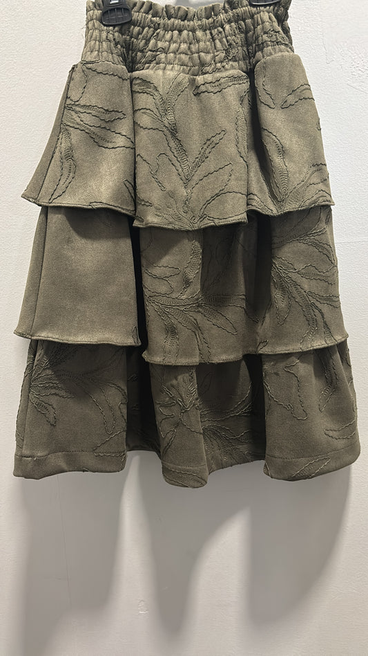 Ariella Embroidered Olive Tiered Skirt J262-995