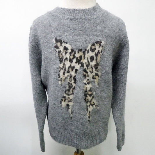 LD15959 Crewneck Leopard Bow Sweater