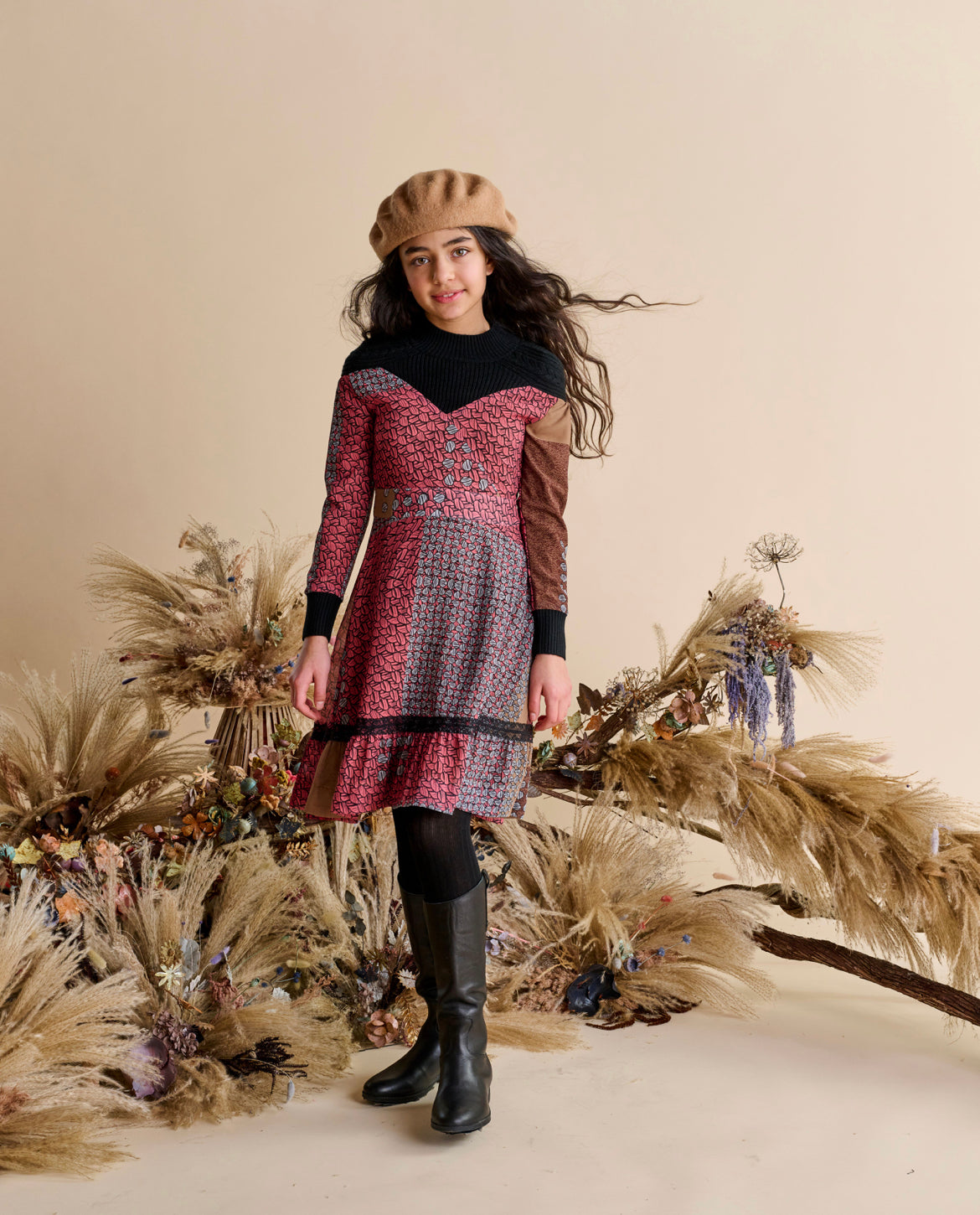 Printed Dress with Knit and Lace Detail 1503