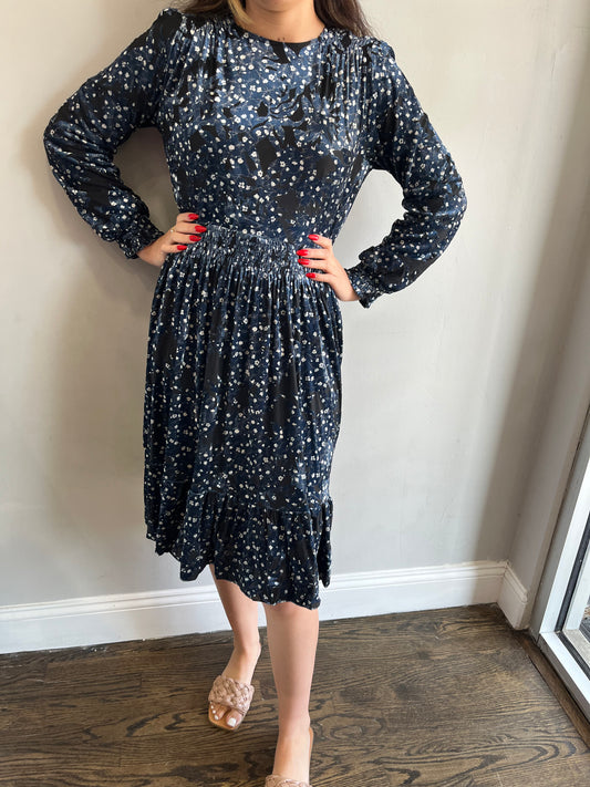 Black and Blue Floral Velvet Floral Dress GW23111-B