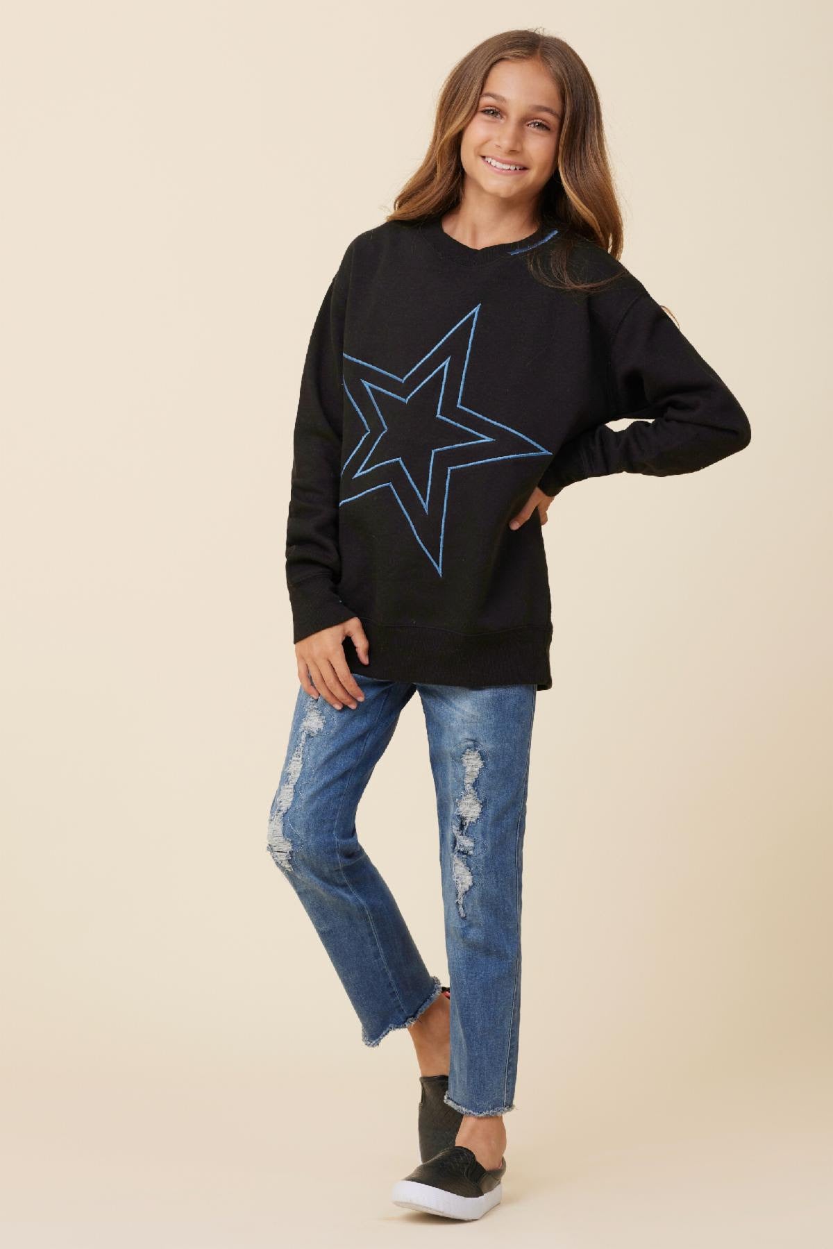 Embroidered Star Pullover Sweatshirt