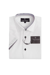 White with Black Short Sleeve Dress Shirt 5983