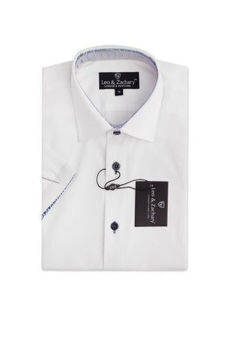 White with Navy Short Sleeve Dress Shirt 5982