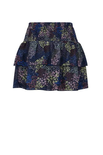 N508-5703 Floral Smocked Layered Skirt