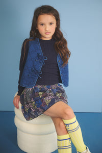 N508-5703 Floral Smocked Layered Skirt