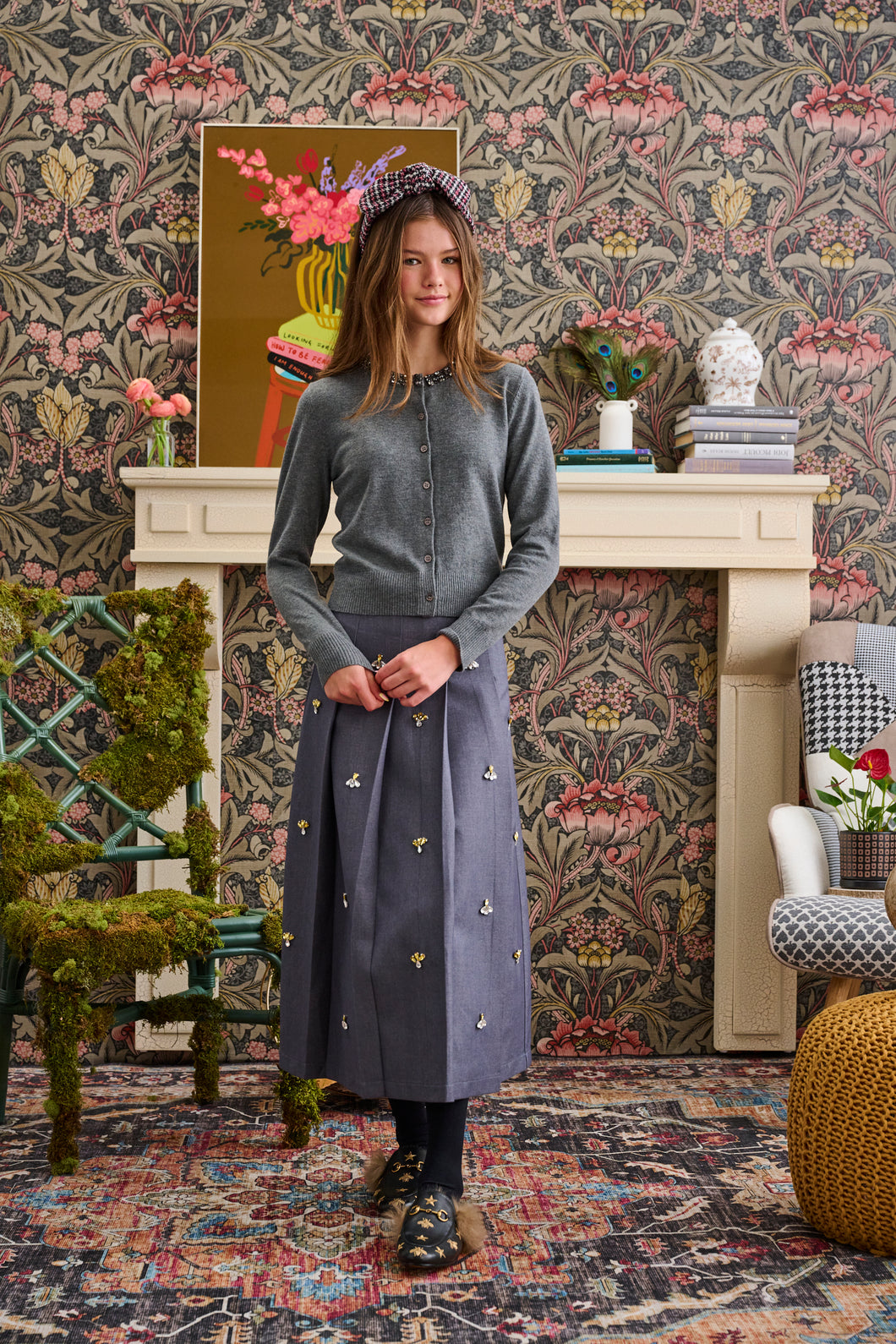 Grey Cardigan w/ Stones T-1090