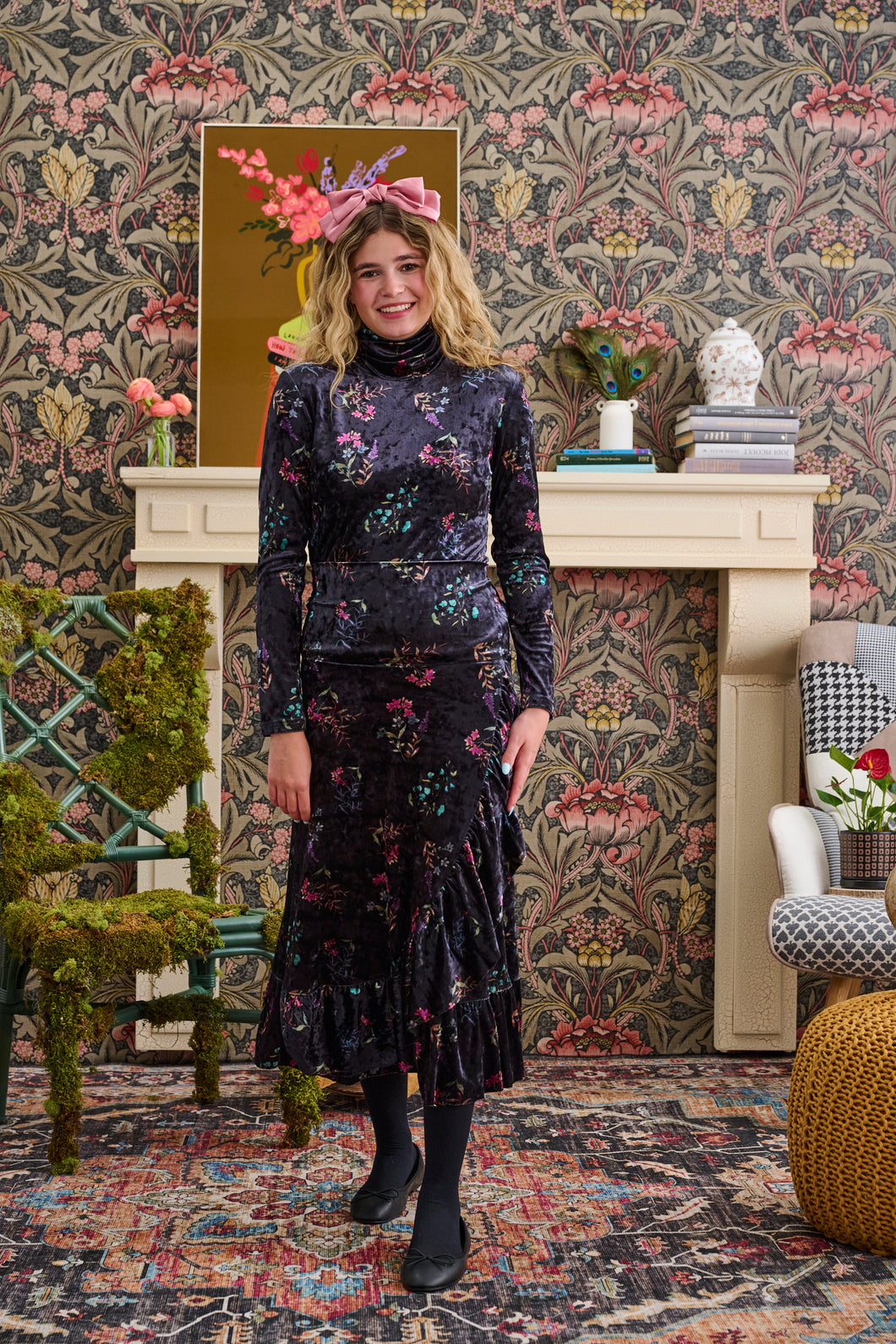Crushed Velvet Floral Wrap Skirt T-1097
