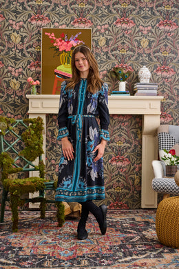 Blue Printed Chiffon Floral Dress T-1140
