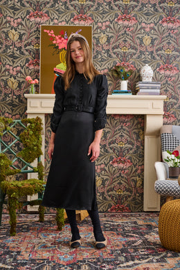 Jacquard Print Black Belted Dress T-1150