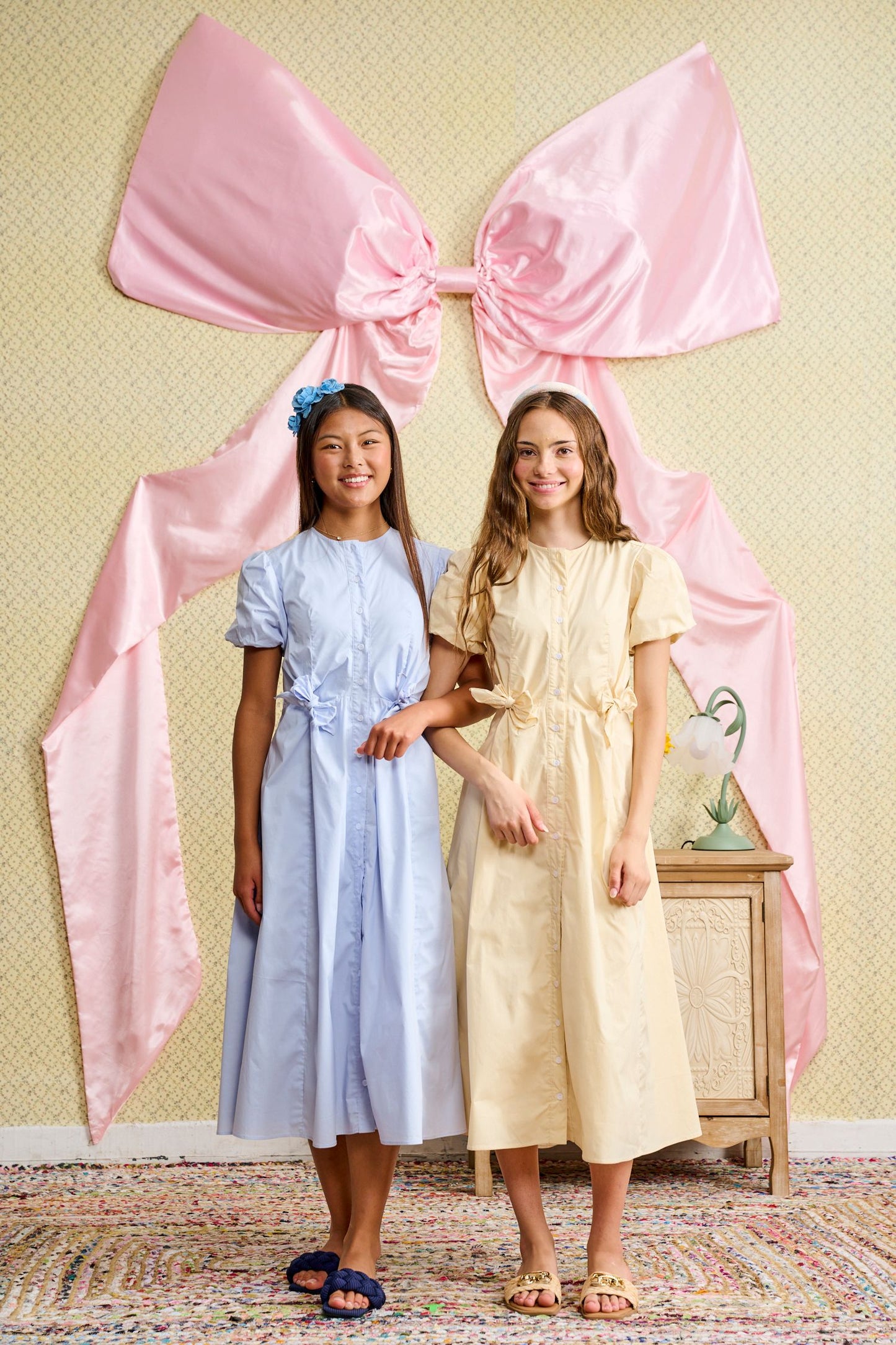 Pale Blue Button Down Dress w/ Bow Trim T-1232-A