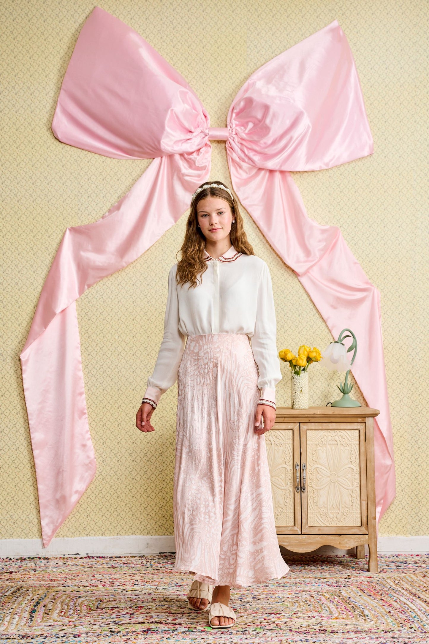 Blouse w/ Beaded Collar & Cuffs T-1306