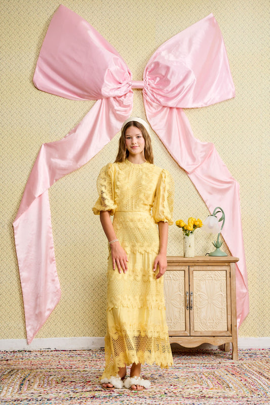 Lace Trimmed Yellow Dress T-1331