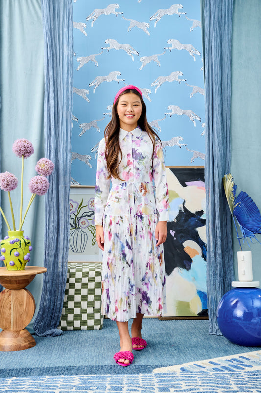 Watercolor Floral Pull Waist Dress T1047