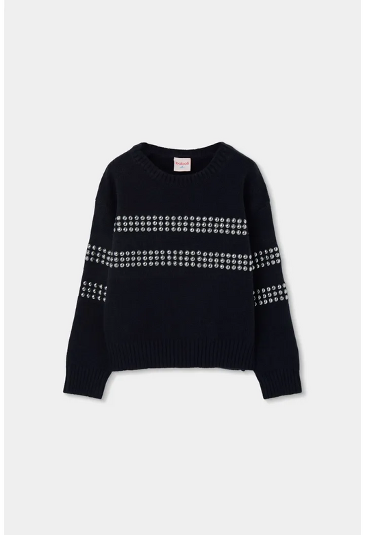 Studded Black Knit Top 434113-890