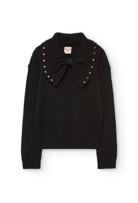 Black Pullover Bow Sweater 722191-890