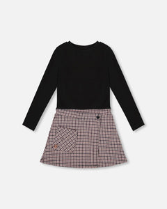 H20K86 Bi-Material Houndstoothn Jacquard Dress