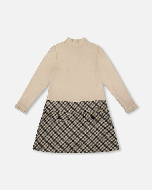 H20Q87 Bi-Material Mock Neck Dress