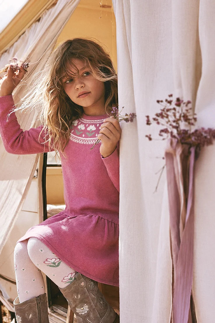 J20KT85 Knit Dress w/ Flower Jacquard