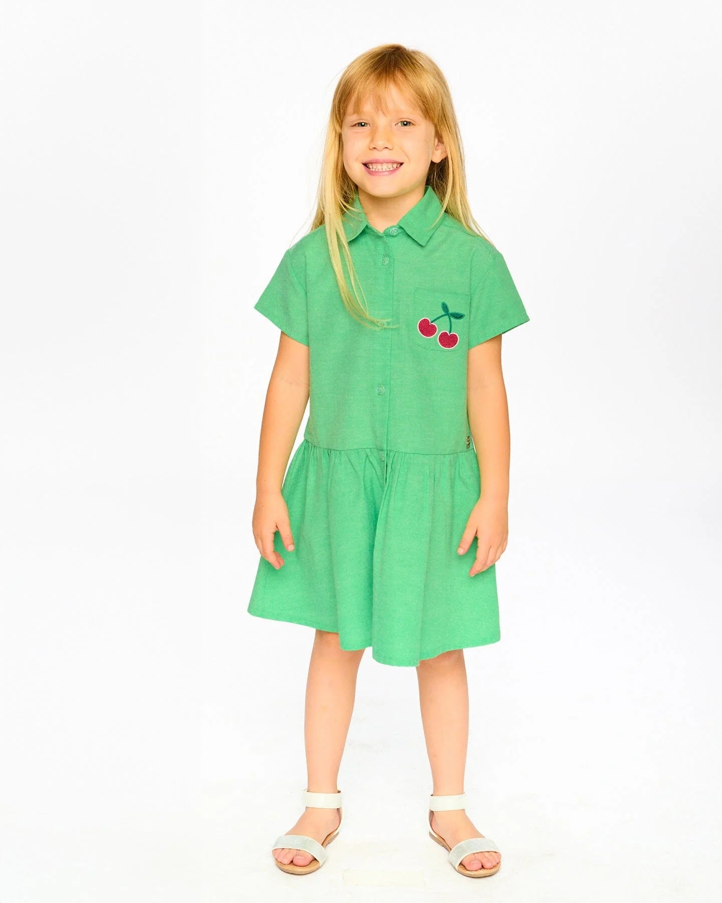 H30L88 Cotton Shirt Dress With Embroidery Green
