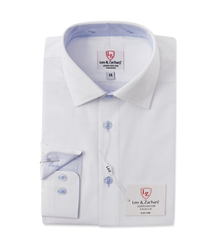 NON IRON white/Lt Blue L/S Dress Shirt P5523