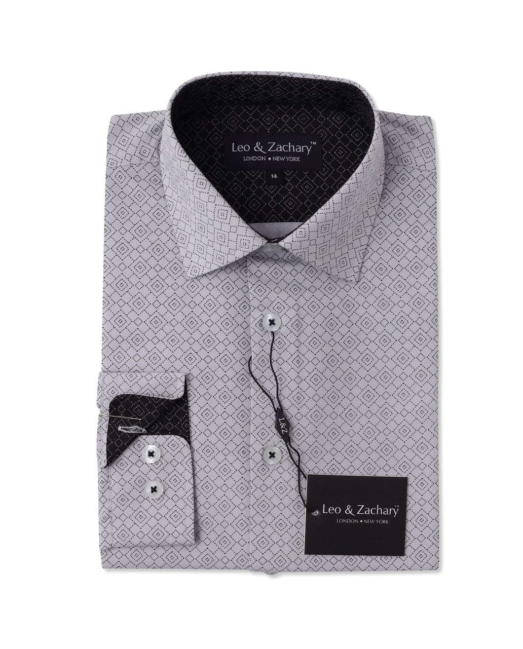 Grey Diamond Print L/S Dress Shirt 5966
