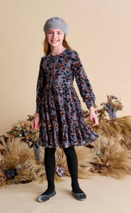 Grey Chiffon with Velvet Floral Design Dress 1592