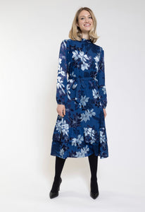 Blue Satiny Floral Dress TW23625-B