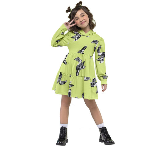 Hooded acid green printed dress