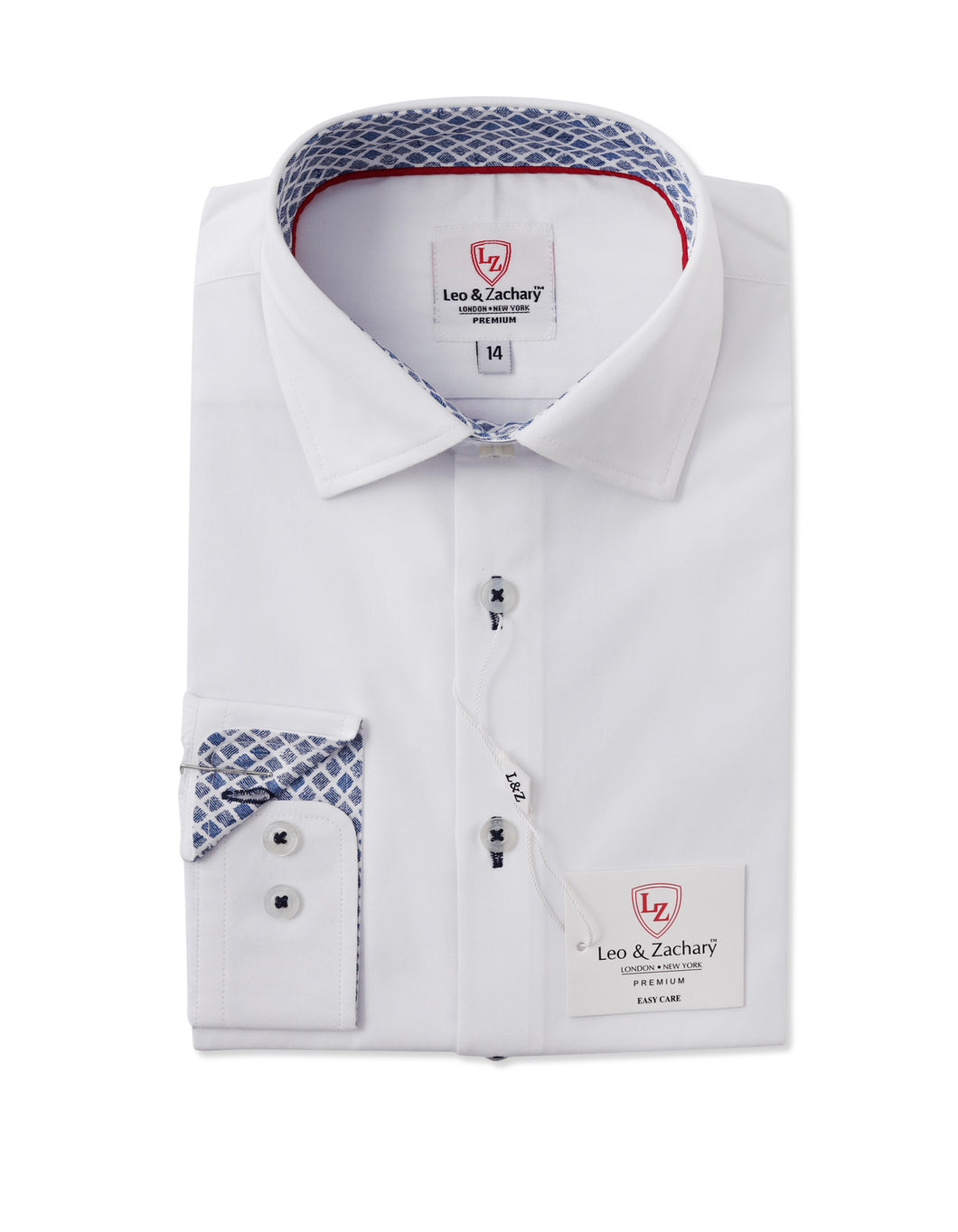 NON IRON white/navy stitch L/S Dress Shirt P5524