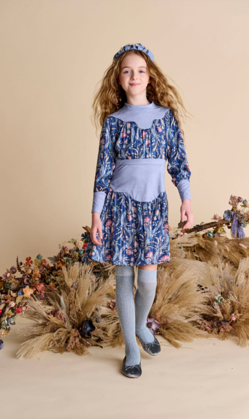 Light Blue Bib Arm with Floral Shimmer Dress 1532