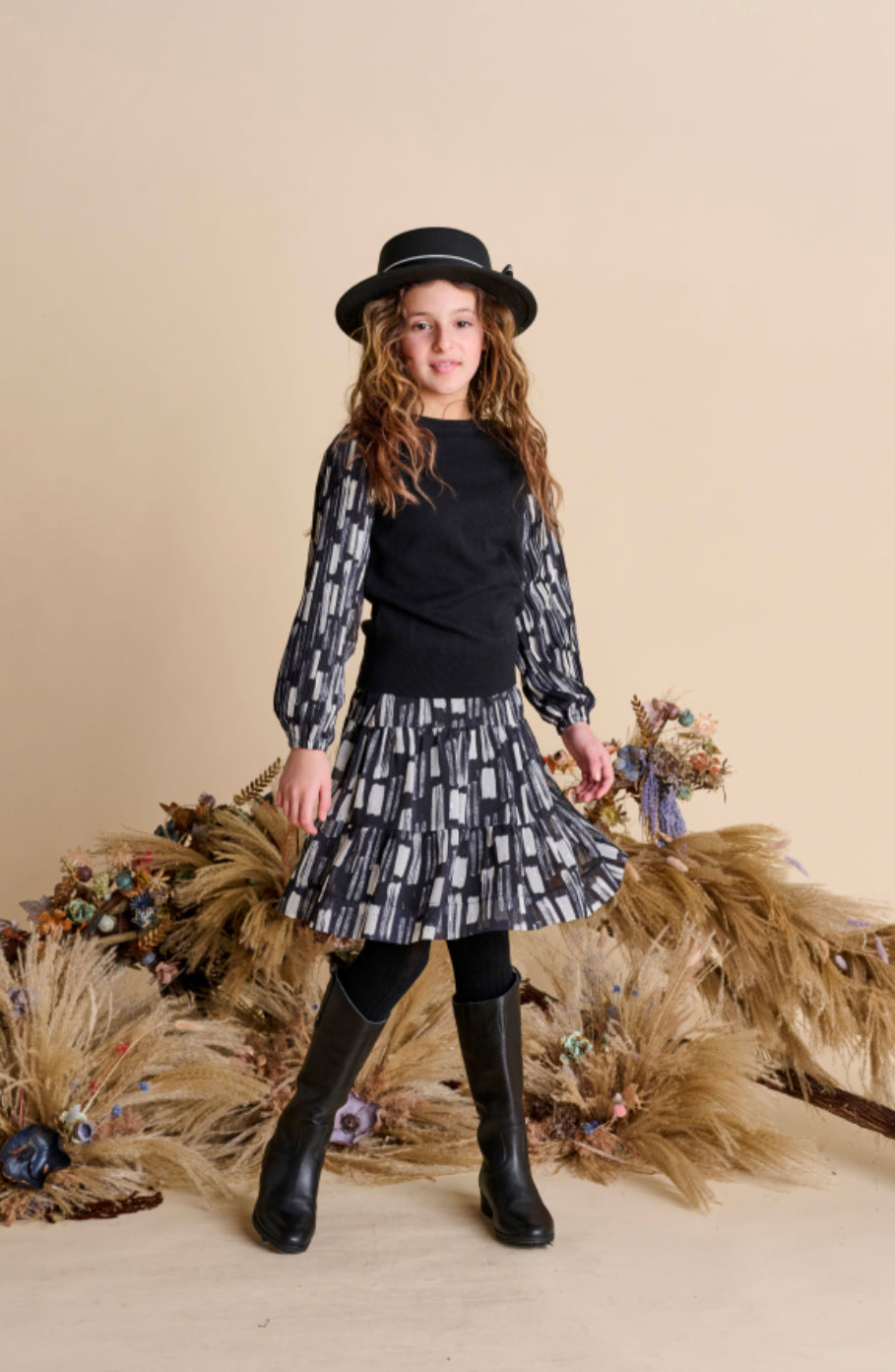Black Grey Rectangle Design Skirt 1601-A