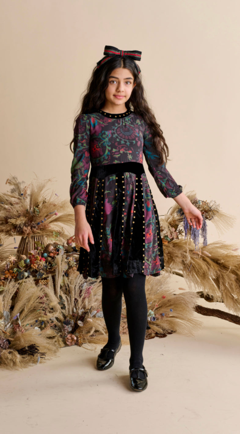 Dark Colorful with Velvet and Studded Dress 1567