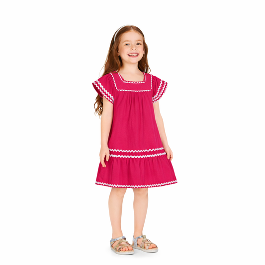 Ribbon Piped Magenta Dress 6000362