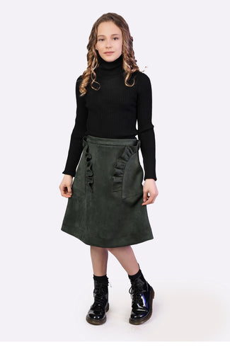 Ruffle Pocket Suedette Skirt