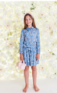 Blue Shirred Floral Skirt 1326