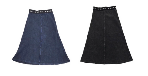 Long Ribbed Acid Wash Skirt 4127L