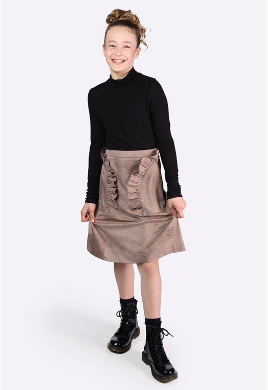 Ruffle Pocket Suedette Skirt