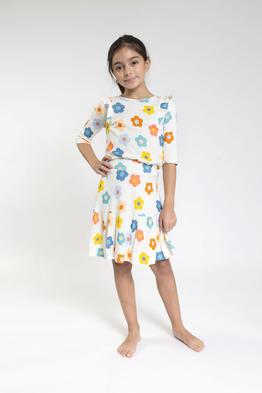 Tiered Floral Ribbed Skirt  FR23746-A