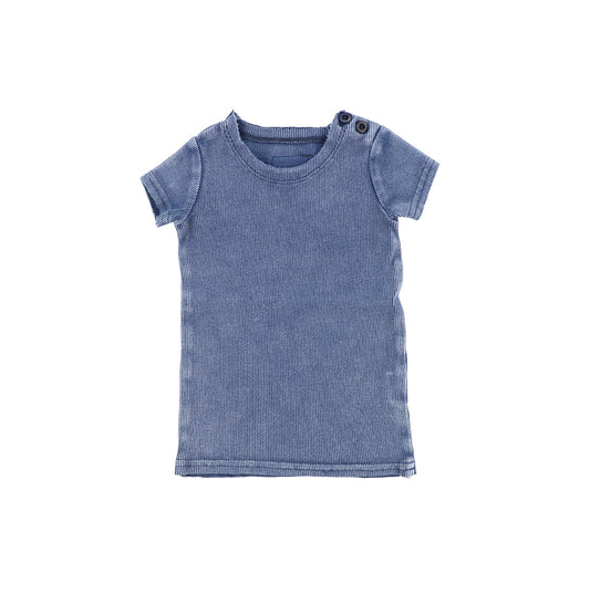 Washed Blue Short Sleeve Ribbed T-shirt