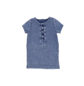 Washed Blue Short Sleeve Center Button T-shirt 2615