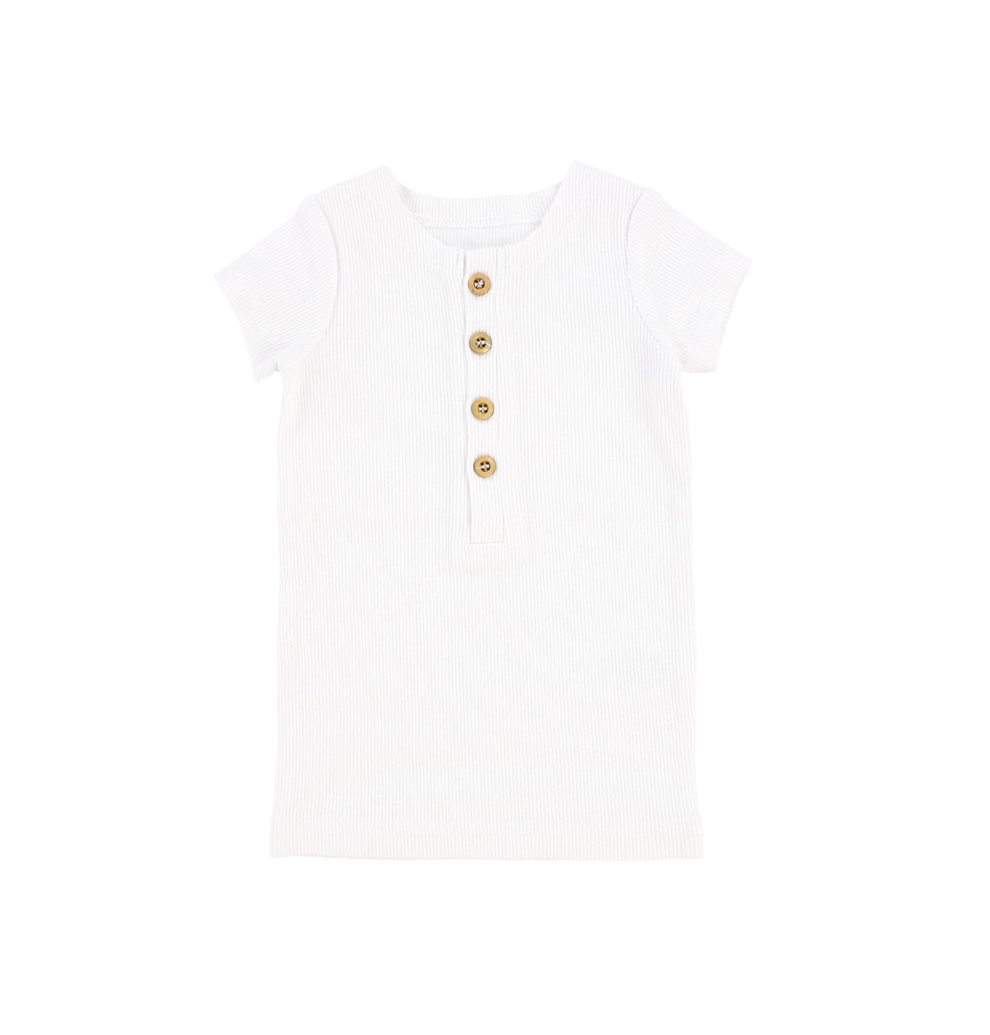 White Short Sleeve Center Button T-shirt 2614
