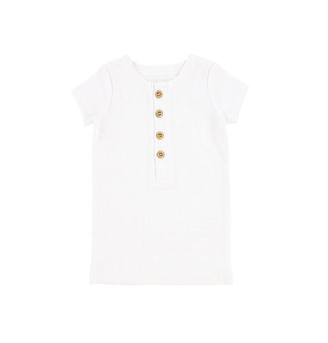 White Short Sleeve Center Button T-shirt 2614