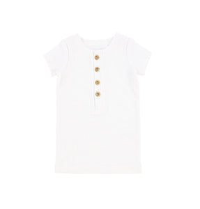 White Short Sleeve Center Button T-shirt 2614