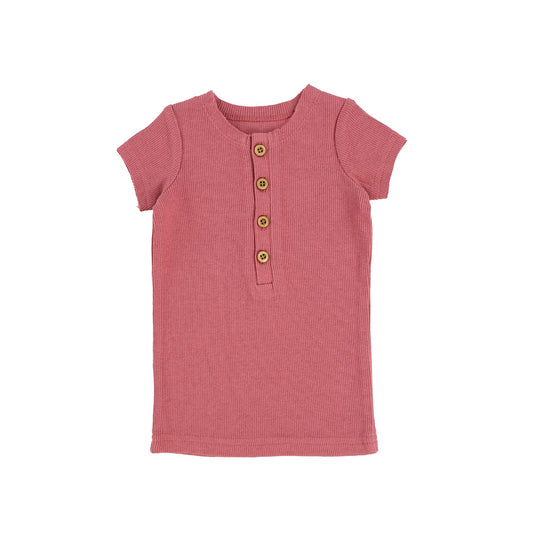 Watermelon Pink Short Sleeve Center Button T-shirt 2616