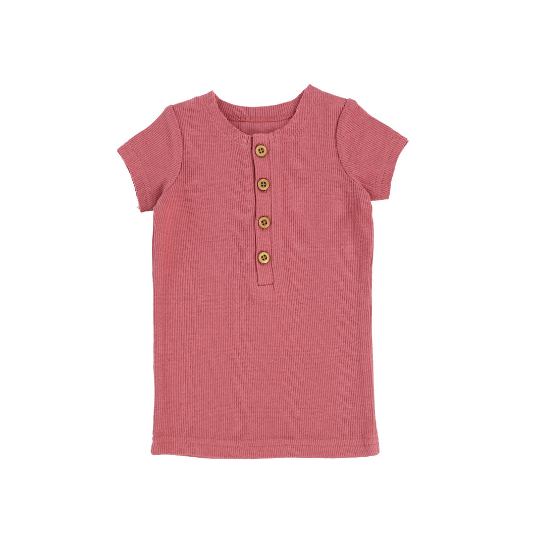Watermelon Pink Short Sleeve Center Button T-shirt 2616