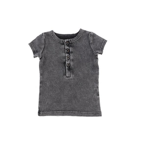 Washed Grey Short Sleeve Center Button T-shirt 2617